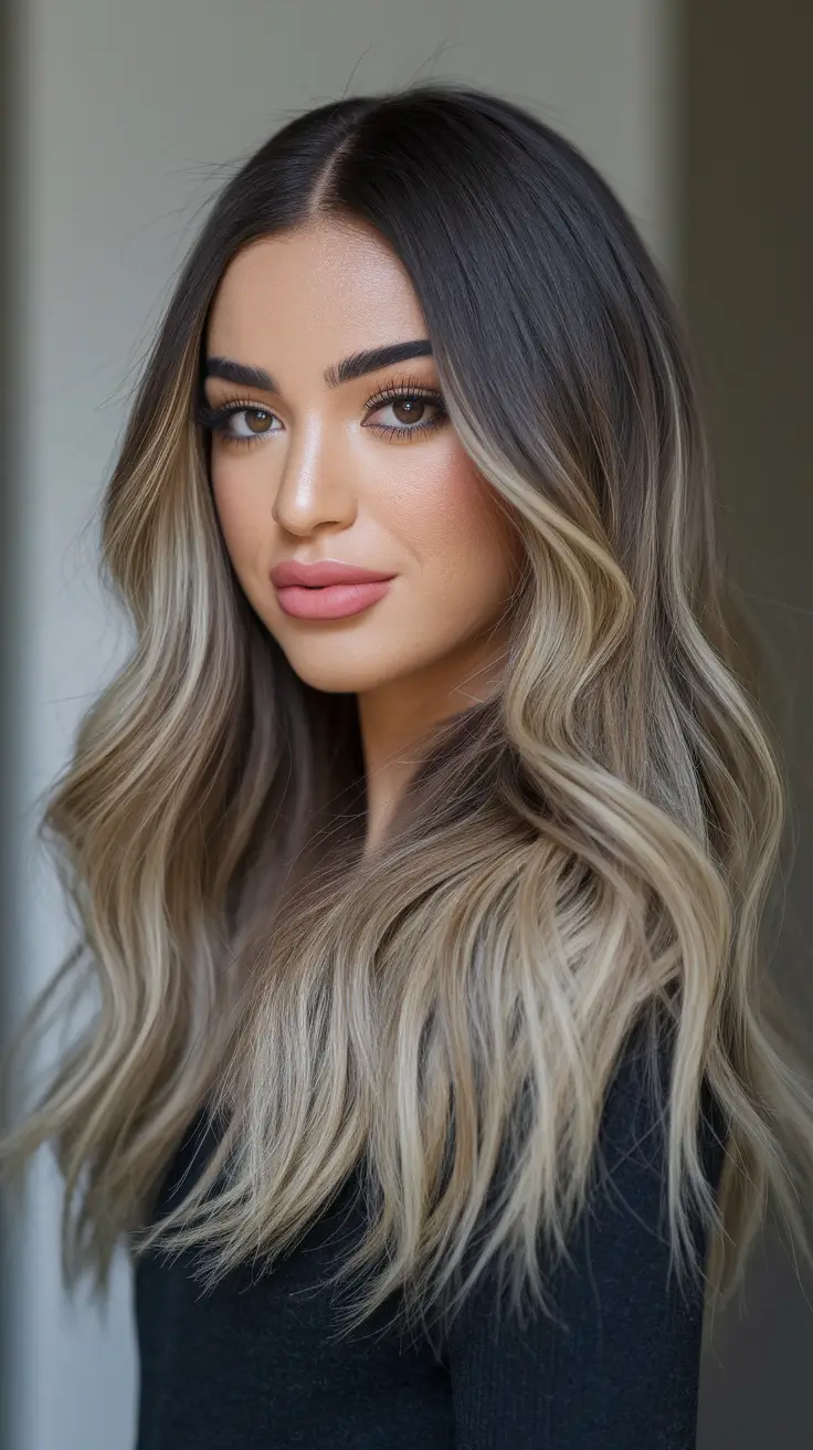 fall hair color for blondes Rooted Ash Blonde with Cool-Toned Balayage