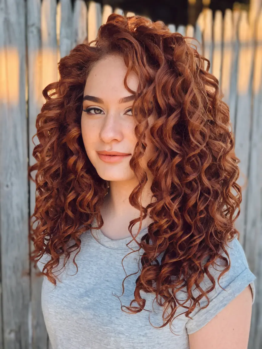 Fall hair color ideas 2025 Vivid Copper Red on Defined Natural Curls