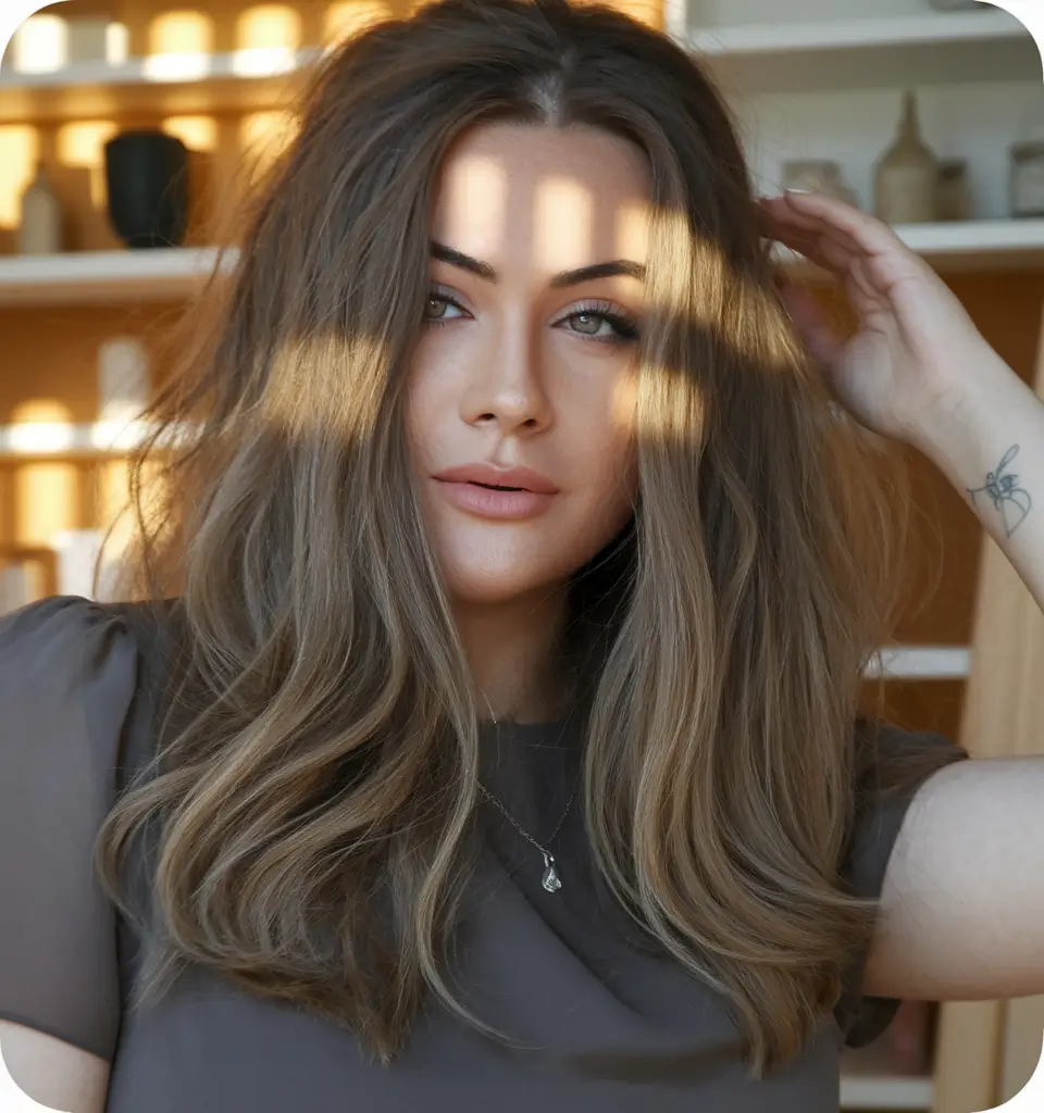 Fall hair color ideas 2025 Soft Brunette Layers with a Hint of Mushroom