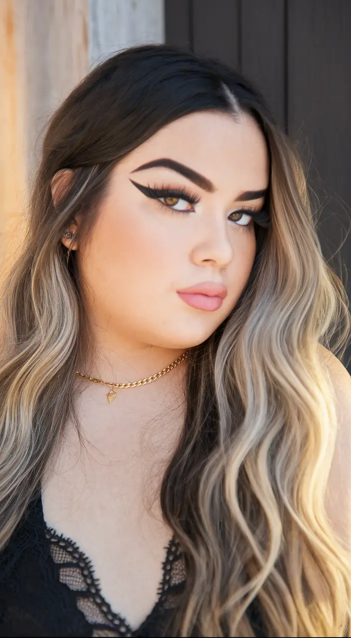 fall haircuts for plus size women 2025 Blended Waves with Sunlit Contrast