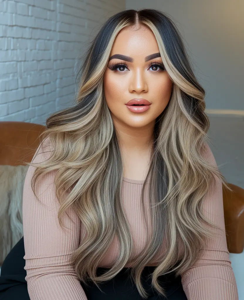 fall haircuts for plus size women 2025 Ultra Long Ash Balayage with Volume Layers