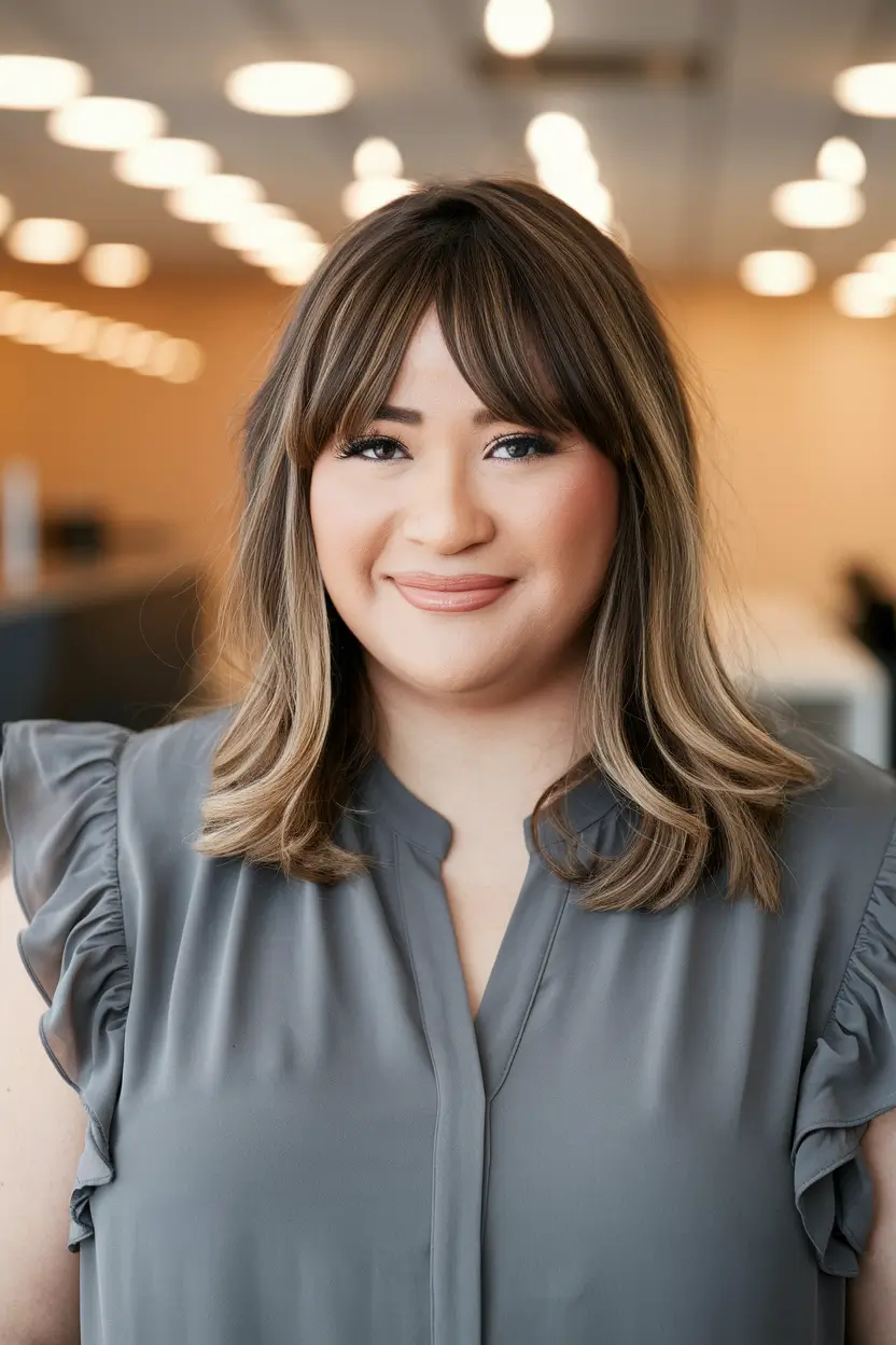 fall haircuts for plus size women 2025 Round Fringe Bob with Soft Flicked Ends