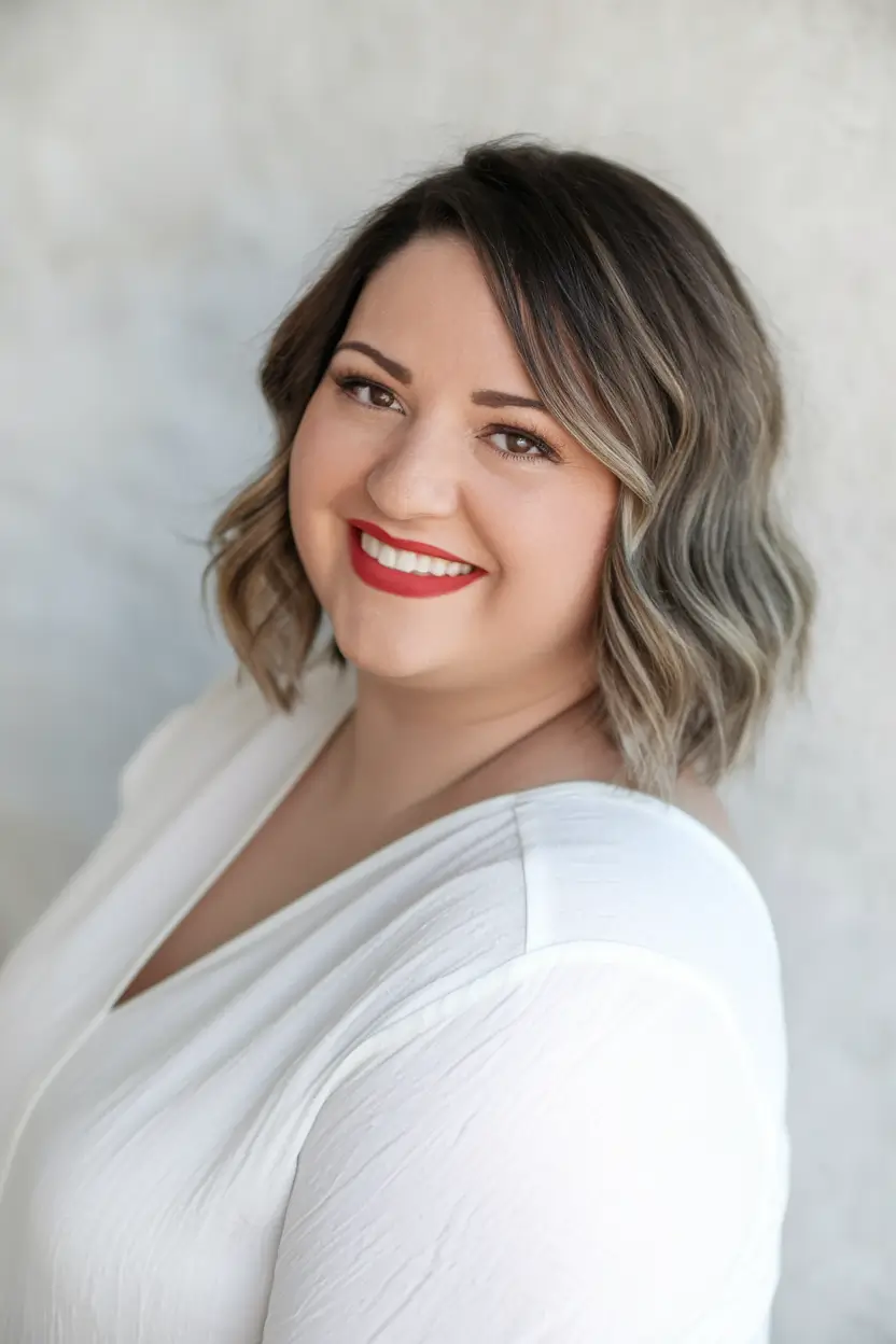 fall haircuts for plus size women 2025 Blended Soft Waves with Chocolate Shadow Root