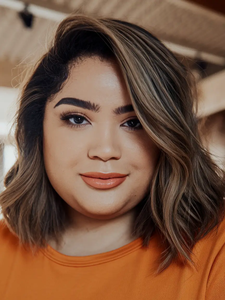 medium haircuts for women plus size Face-Framing Medium Waves with Balayage