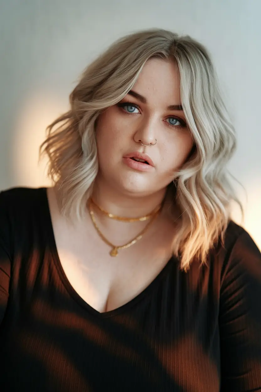 lob haircuts plus size women Platinum Lob with Loose Texture