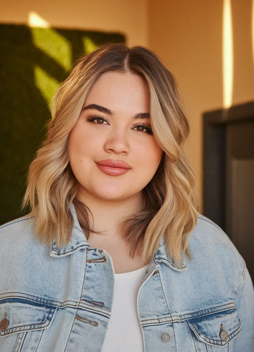 shoulder length haircuts for plus size women Blonde Soft Waves with Curtain Bangs