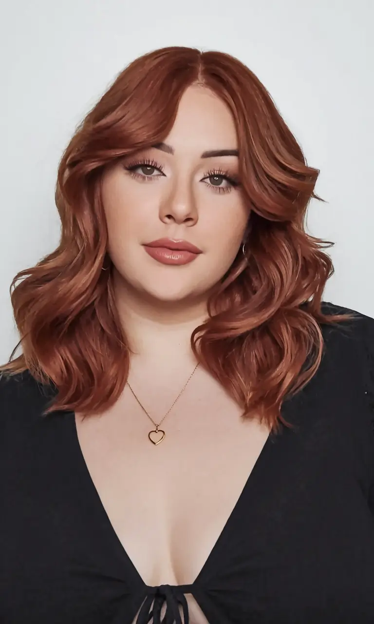 fall haircuts for plus size women 2025 Textured Cinnamon Lob with Airy Volume