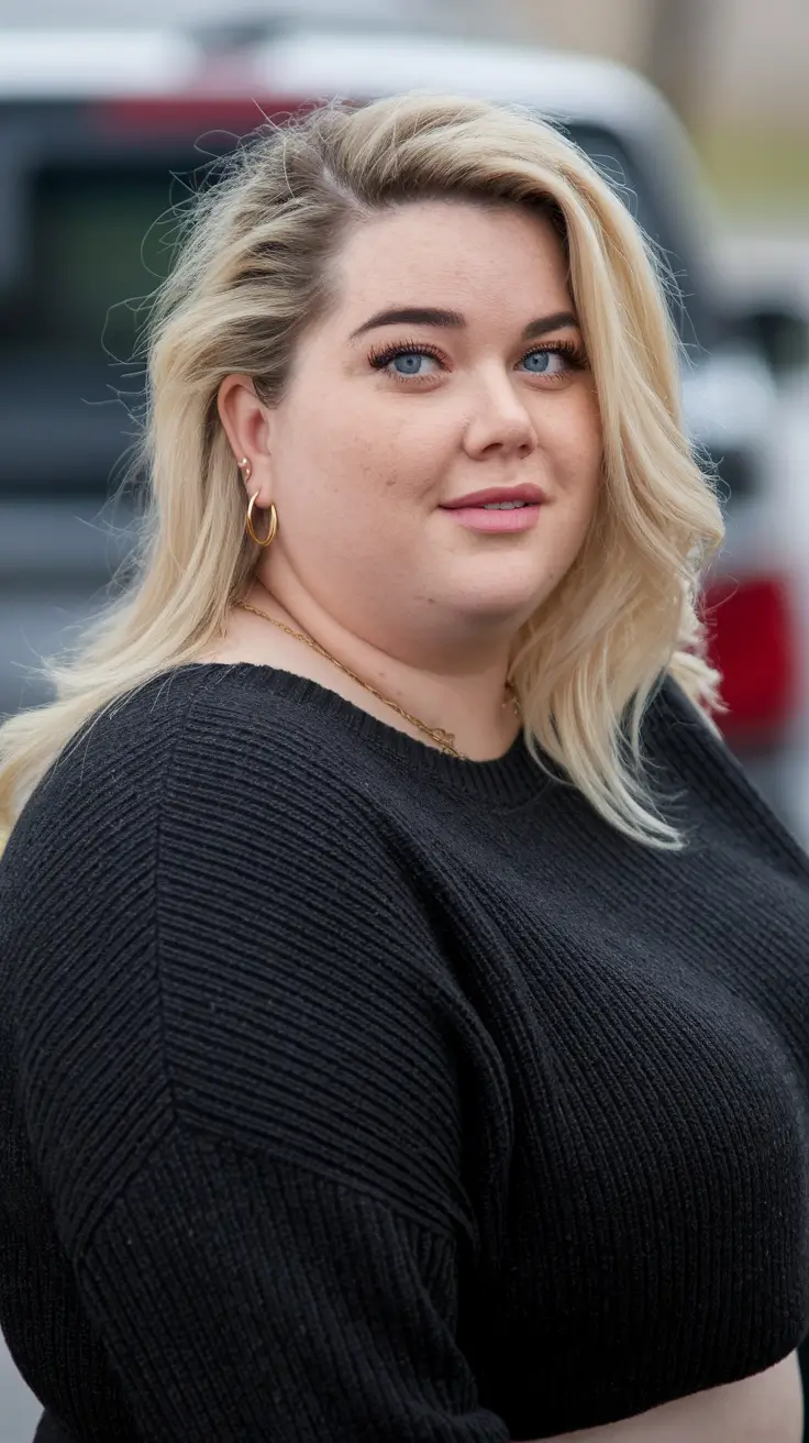 fall haircuts for plus size women 2025 Side-Swept Platinum Volume Blowout