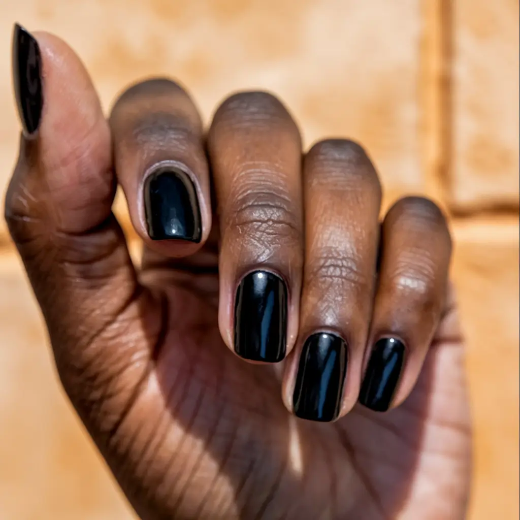 fall nail colors for dark skin black women art designs short Jet Black Gloss with Minimalist Edge