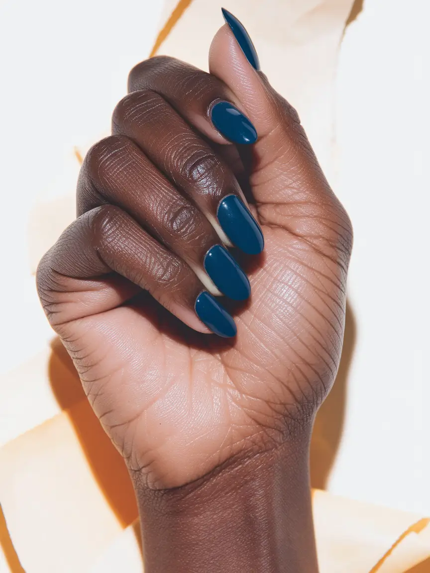 fall nail colors for dark skin 2025 Deep Sapphire with High-Gloss Shine