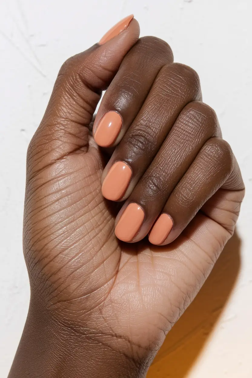 fall nail colors for dark skin 2025 Peach-Toned Minimalism