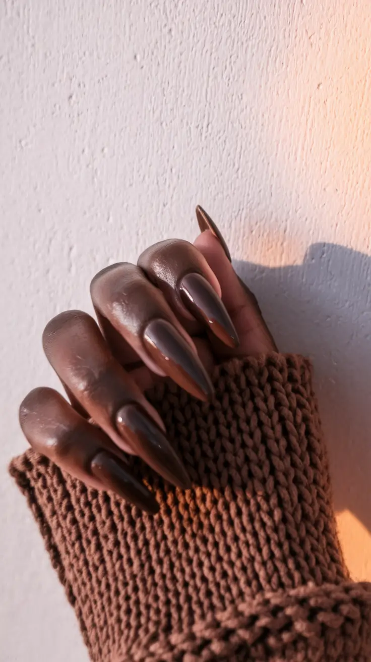 toe nail colors fall dark skin Glossy Mocha Stiletto Energy