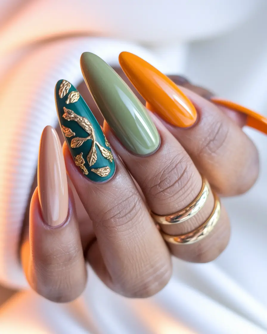 Autumn for Leaf-Inspired Nail Art in an Earthy Mix