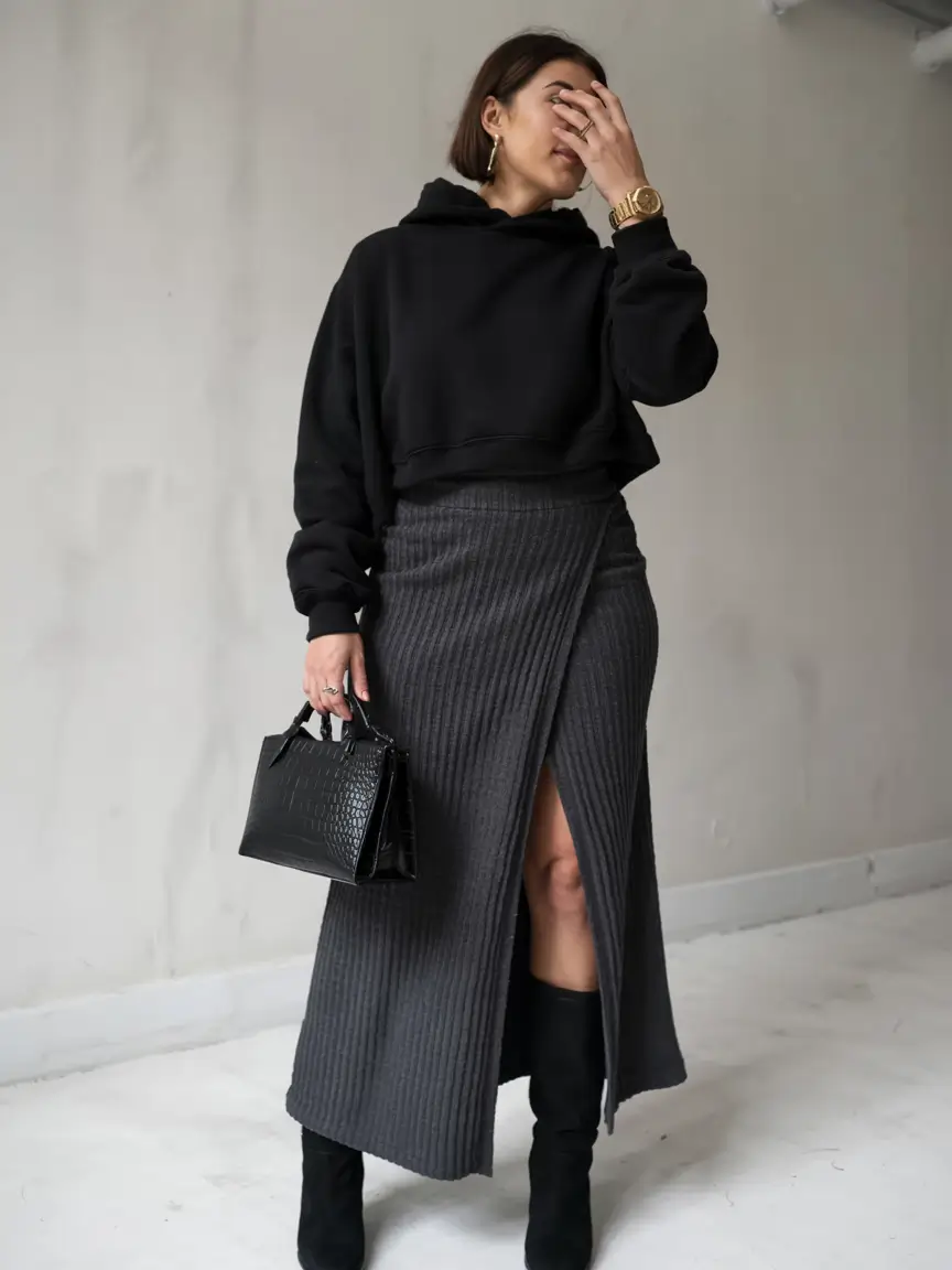fall plus size outfits ideas 2025 Minimalist Drama in Monochrome