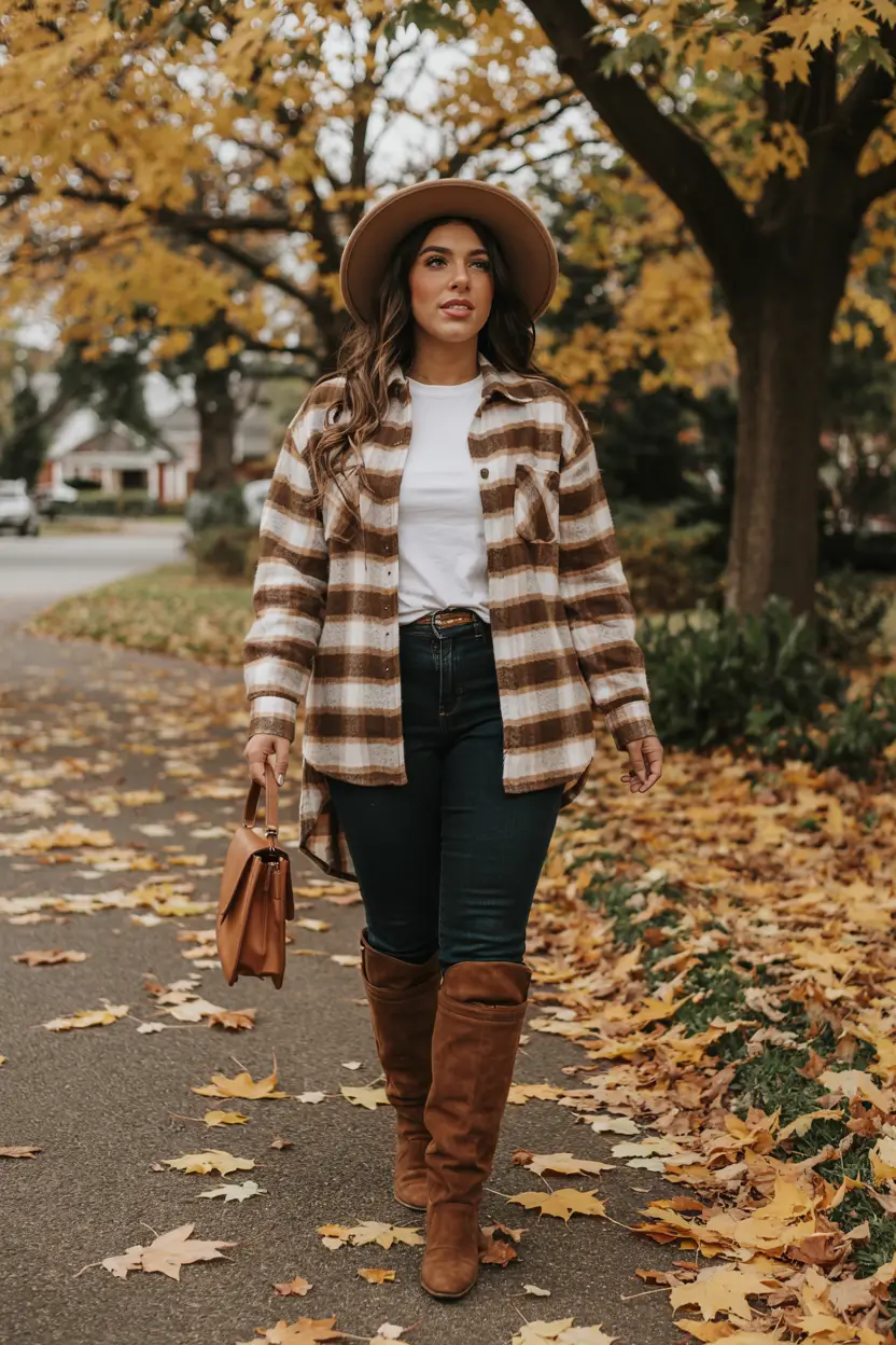 fall plus size outfits ideas 2025 Laid-Back Flannel and Forest Walks