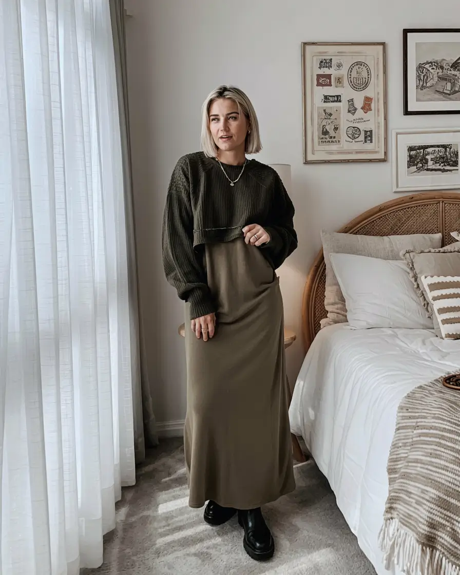 fall plus size outfits ideas 2025 Slouchy Meets Sleek in Army Green