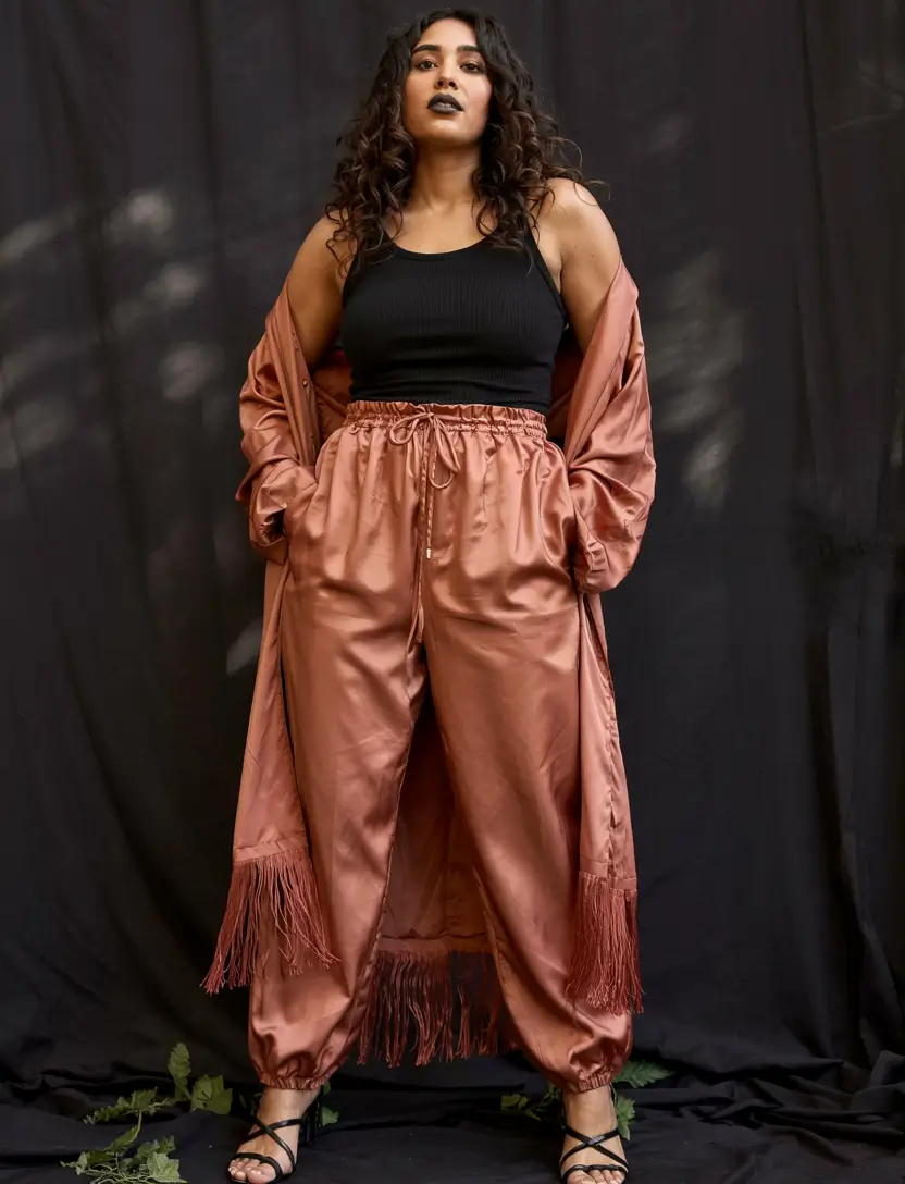 fall plus size outfits ideas 2025 Satin Drama With Boho Energy