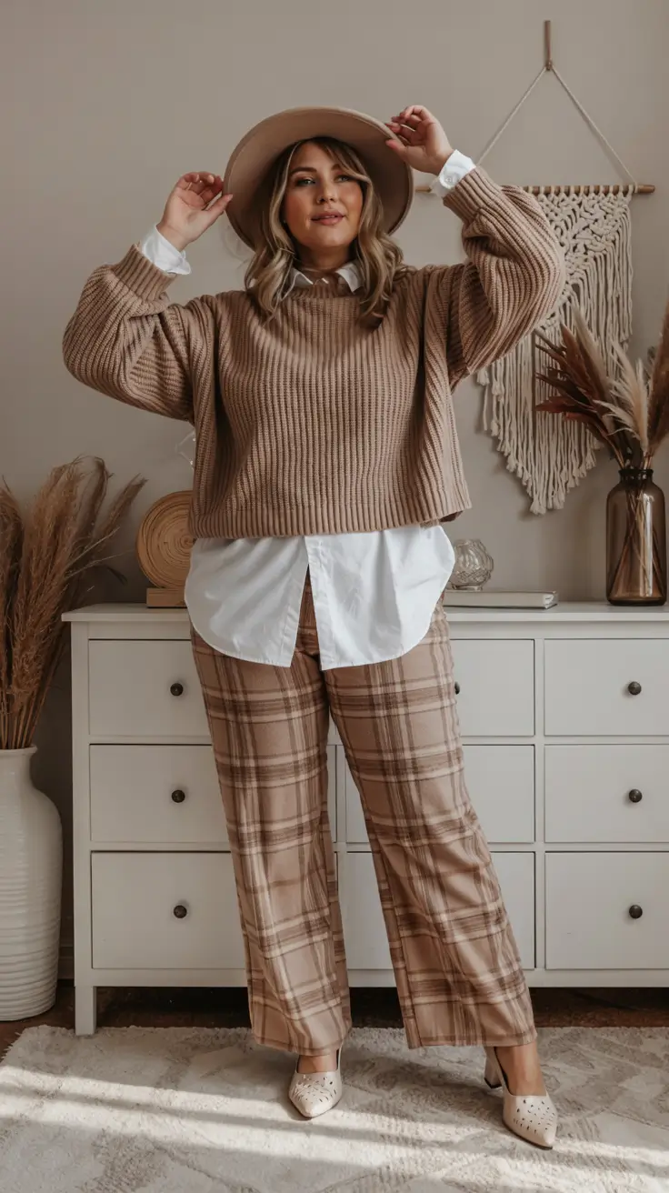 fall plus size outfits ideas 2025 Soft Layers and Structured Plaid