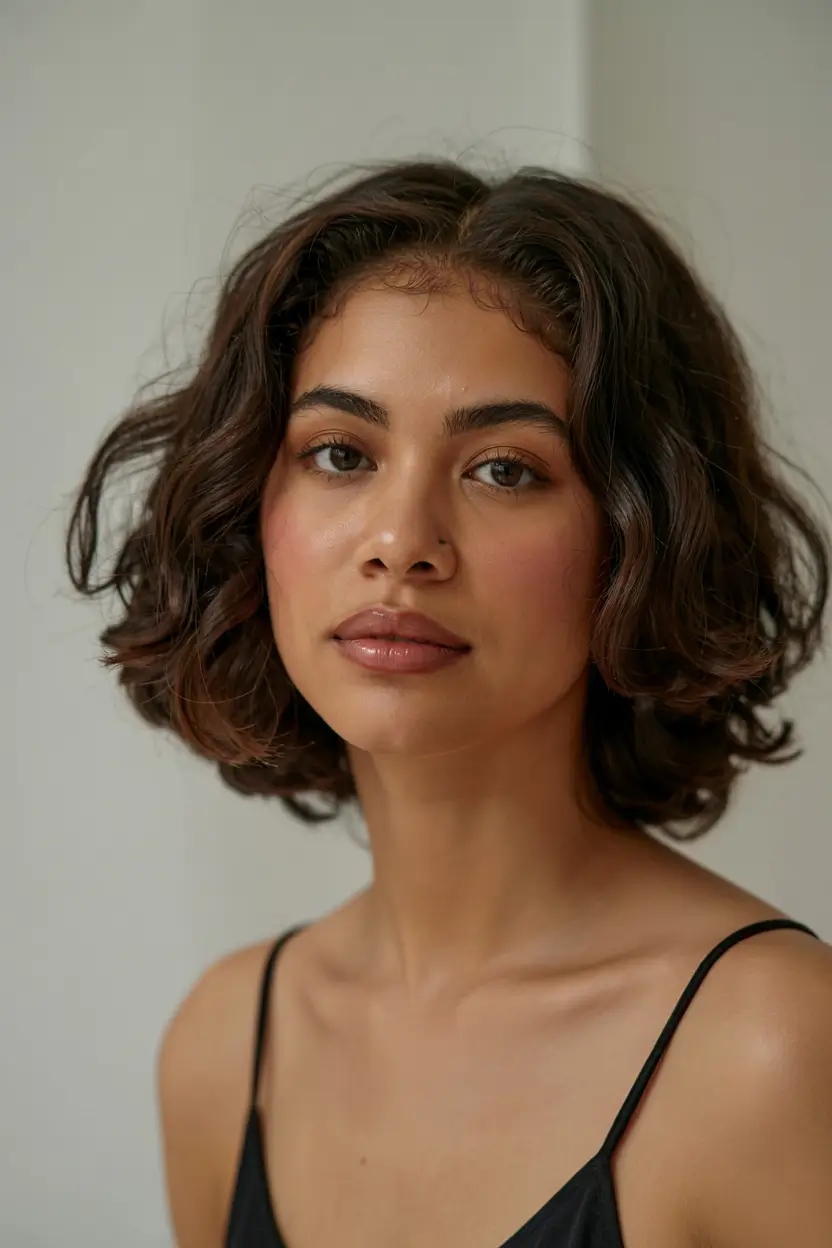 fall short haircut Defined Curl Bob with Soft Volume