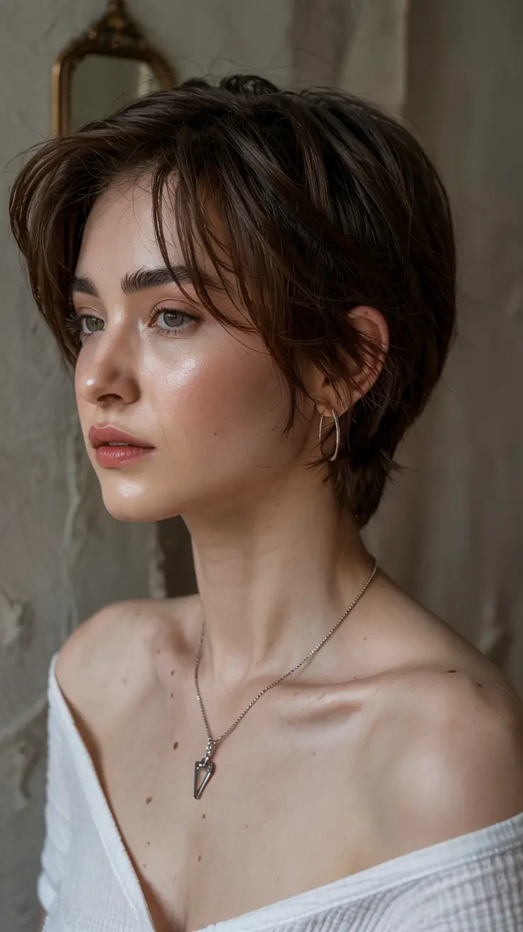 fall short haircut Glossy Crop with Tousled Layers