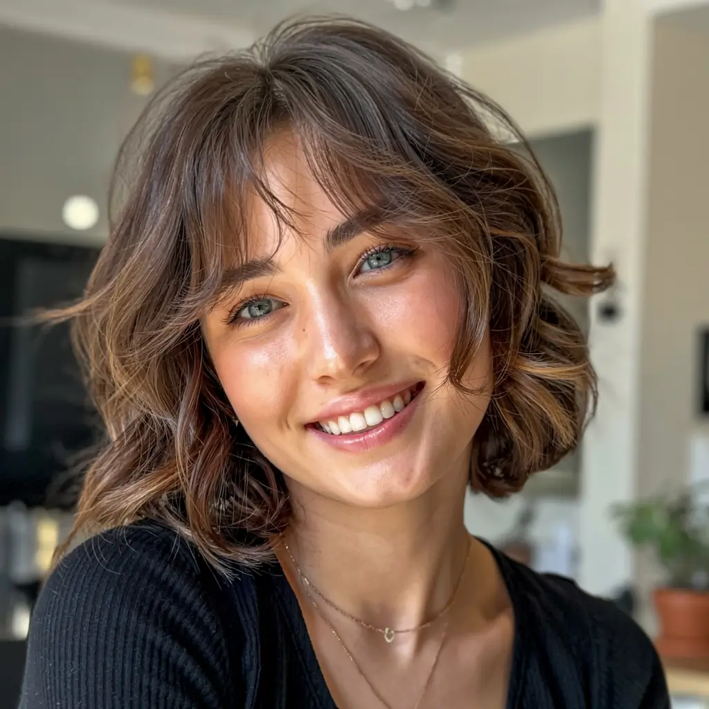 fall short haircut Curved Bangs and Sculpted Waves