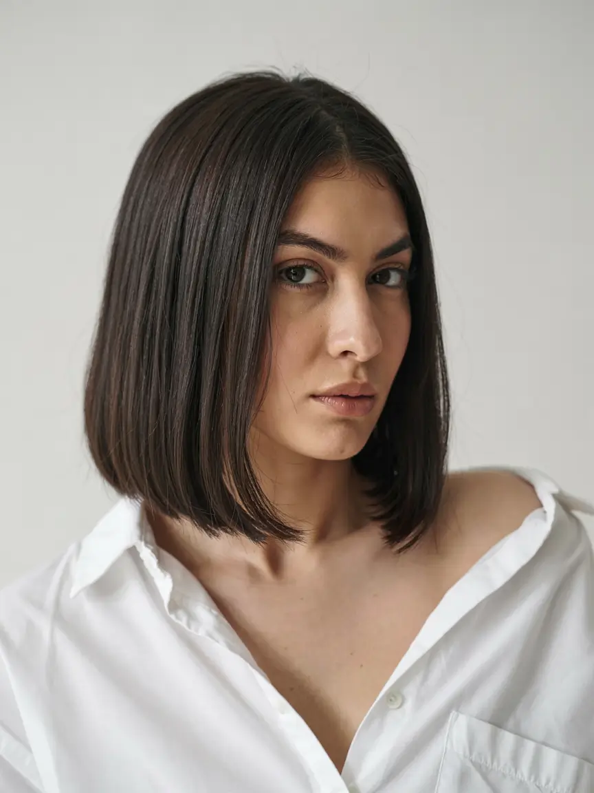 fall short haircut Sleek Blunt Bob with Sharp Precision