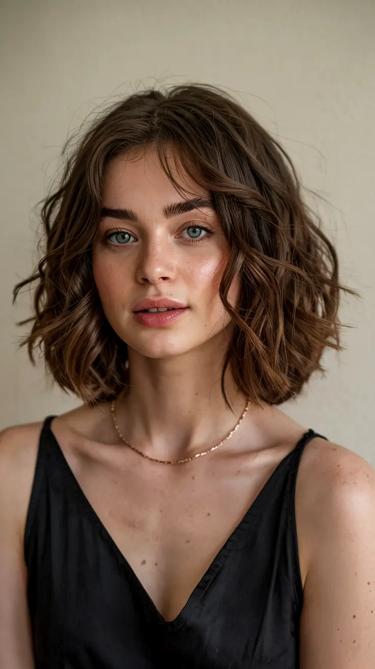 fall short haircut Romantic Waves with Soft Bottleneck Fringe
