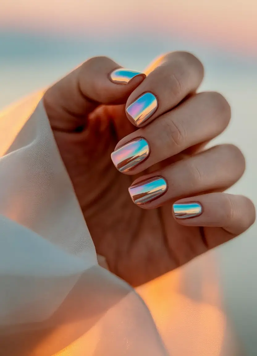 subtle fall nails 2025 Iridescent Chrome Mirror Shine