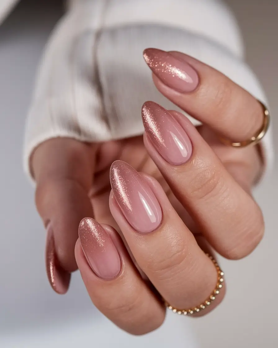 subtle fall nails Rosewood Glaze with Pink Chrome Dust