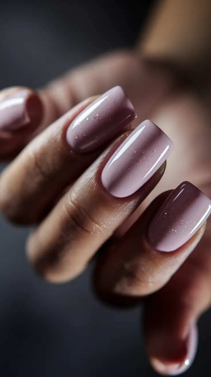 subtle fall nails 2025 Dusty Rose with Micro-Sparkle