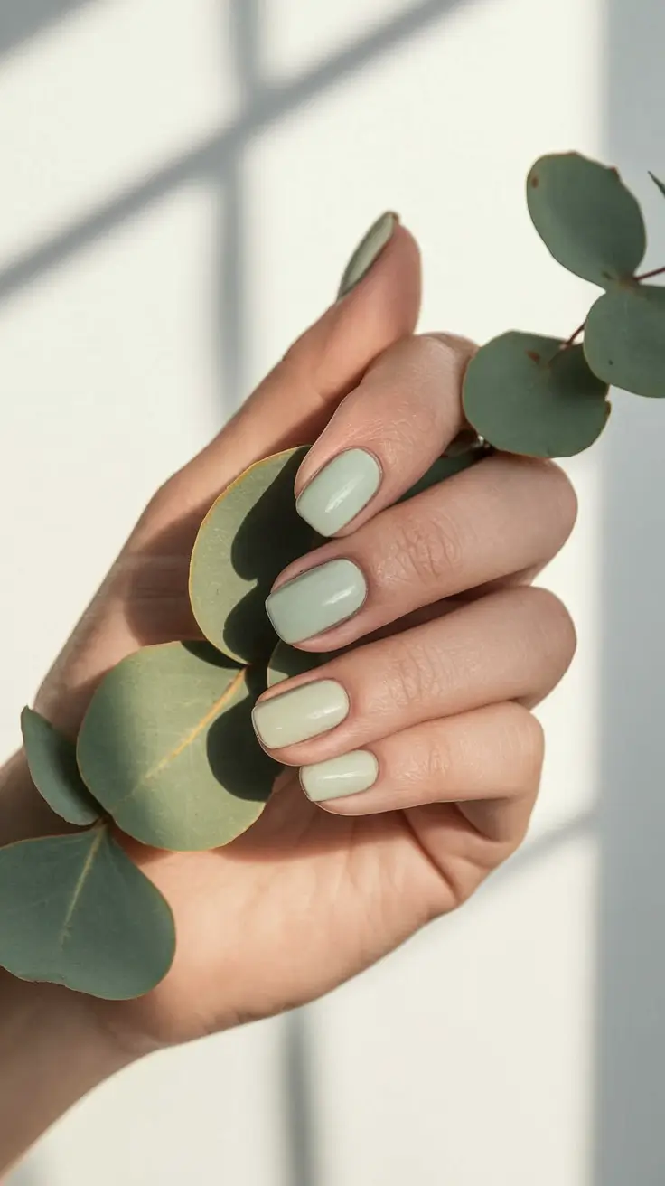 subtle fall nails 2025 Muted Sage on Short Square