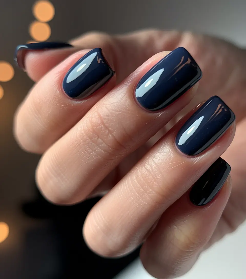 subtle fall nails 2025 Glossy Navy Elegance