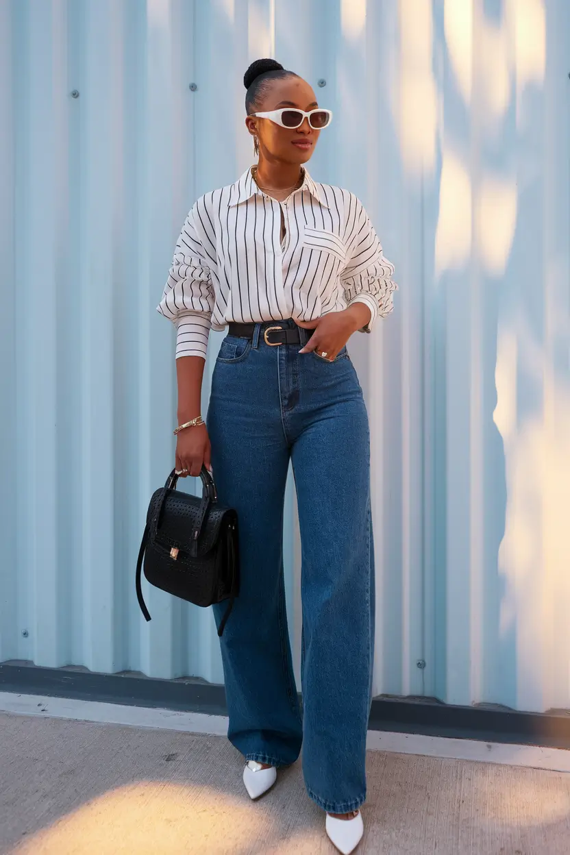summer to fall transition outfits ideas 2025 Classic Contrast with Structured Energy