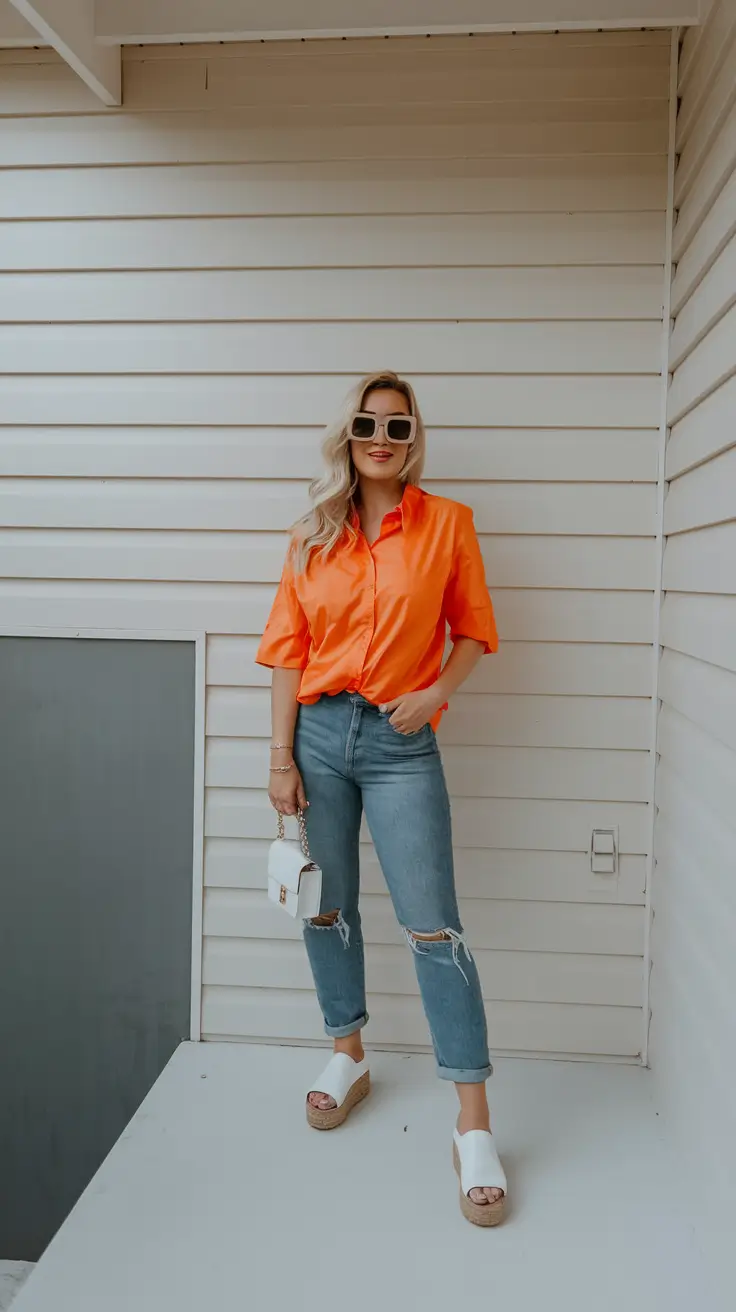 summer to fall transition outfits ideas 2025 Bright Citrus Meets Casual Cool
