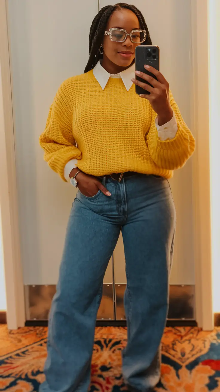 summer to fall transition outfits ideas 2025 Golden Pop with Preppy Denim