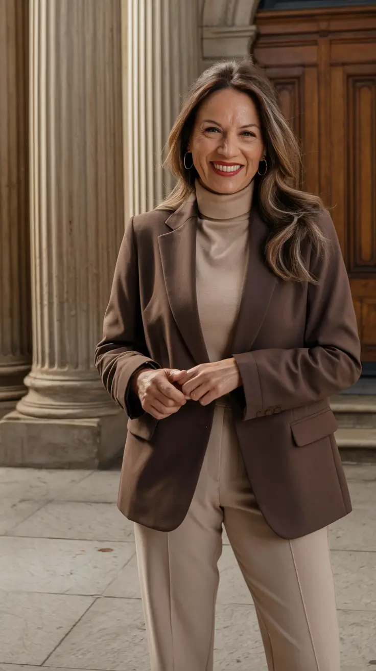 fall outfits for women over 40 - Tailored Neutrals with Executive Energy