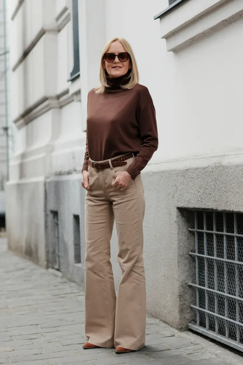fall outfits for women over 40 - Monochrome Earth Tones with Sleek Tailoring