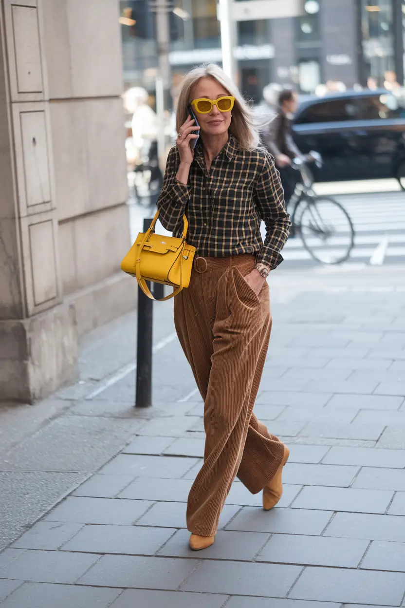 fall outfits for women over 40 Smart-Casual with a Golden Pop