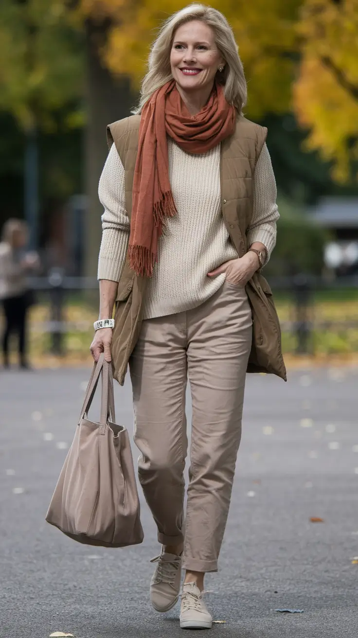 fall outfits for women over 40 Relaxed Neutrals with Autumn Charm