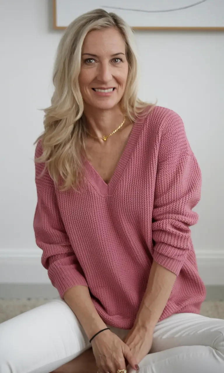 fall outfits for women over 40 Cozy Pink for Crisp Days