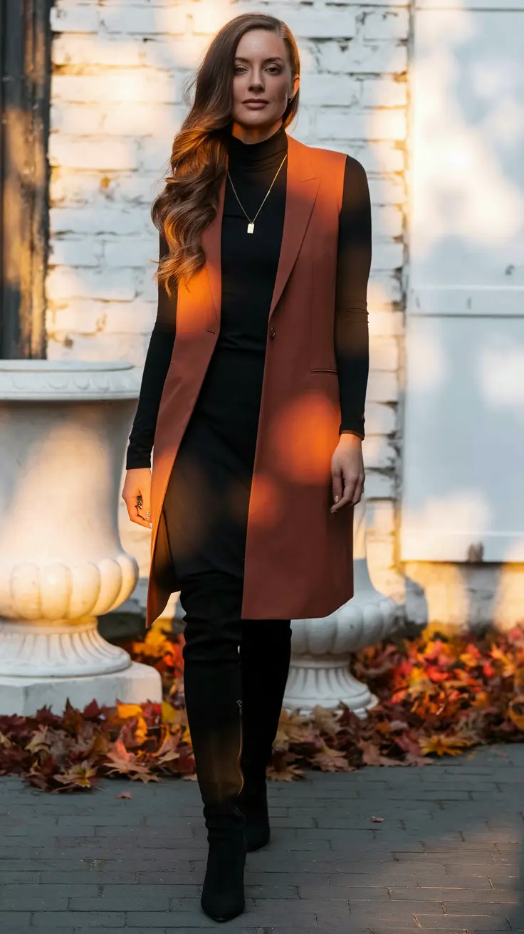 fall outfits for women over 40 - Minimalist Drama in Layers