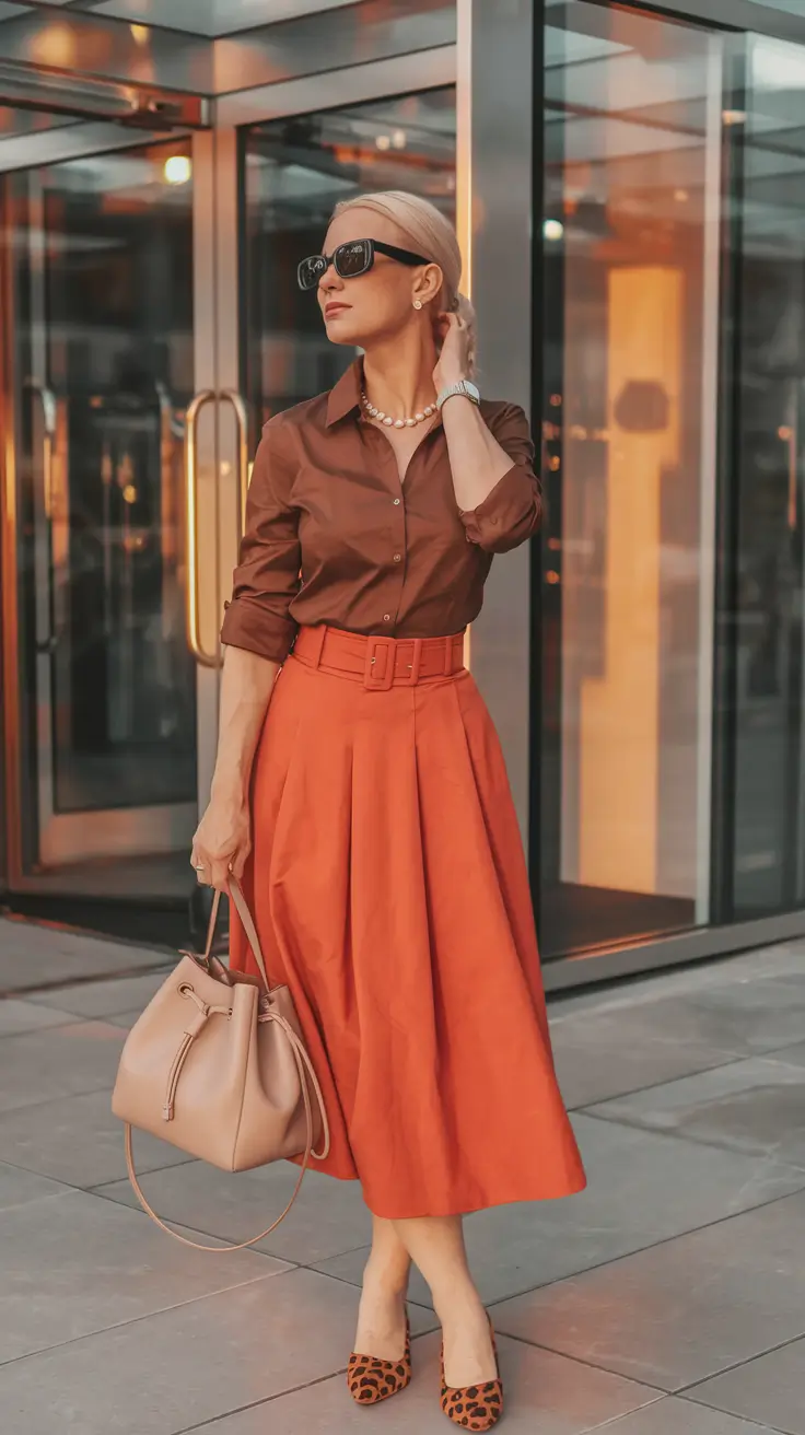 fall outfits for women over 40 - Chic Color Blocking with Autumn Energy