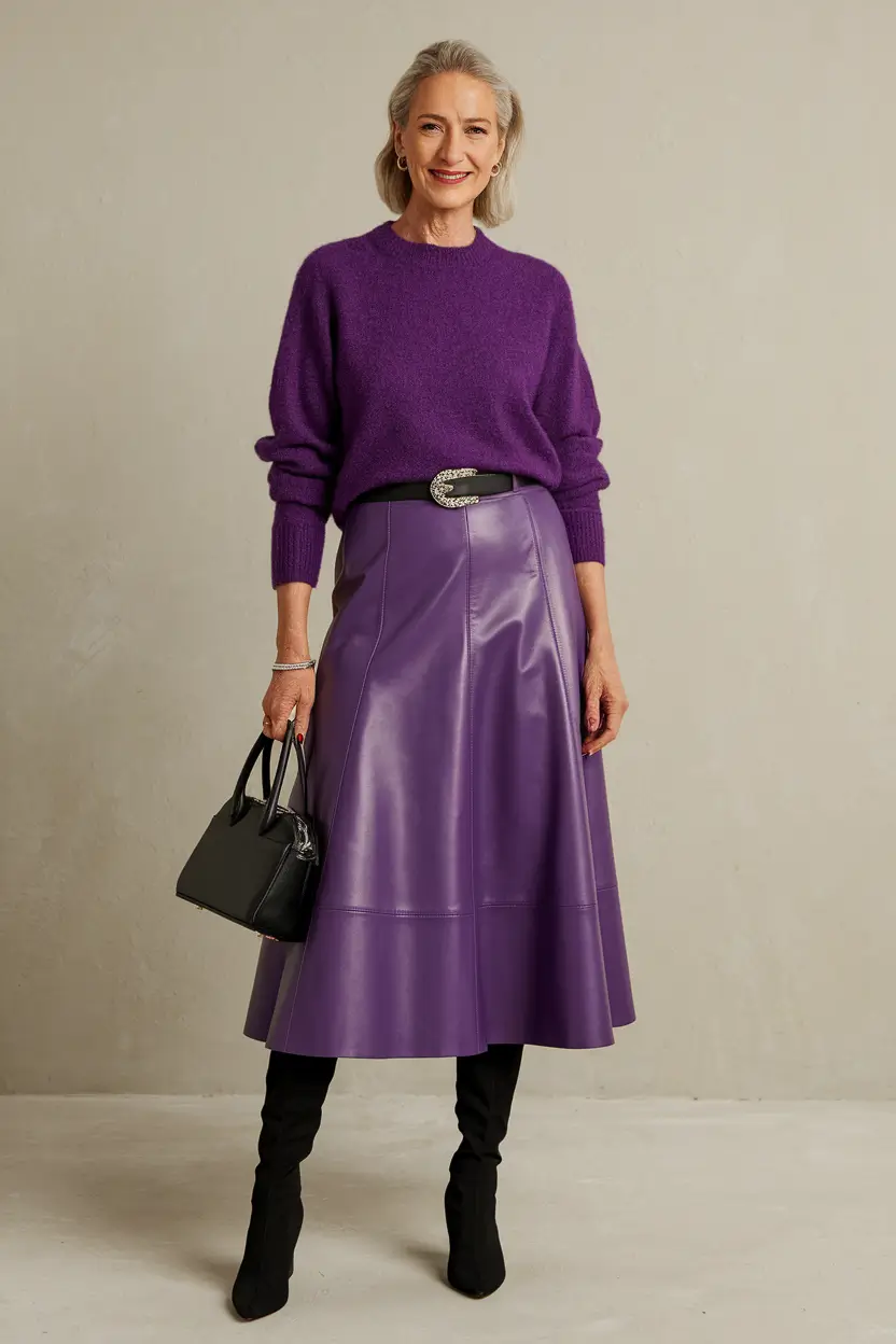 fall outfits for women over 40 - Purple Power with Monochrome Confidence