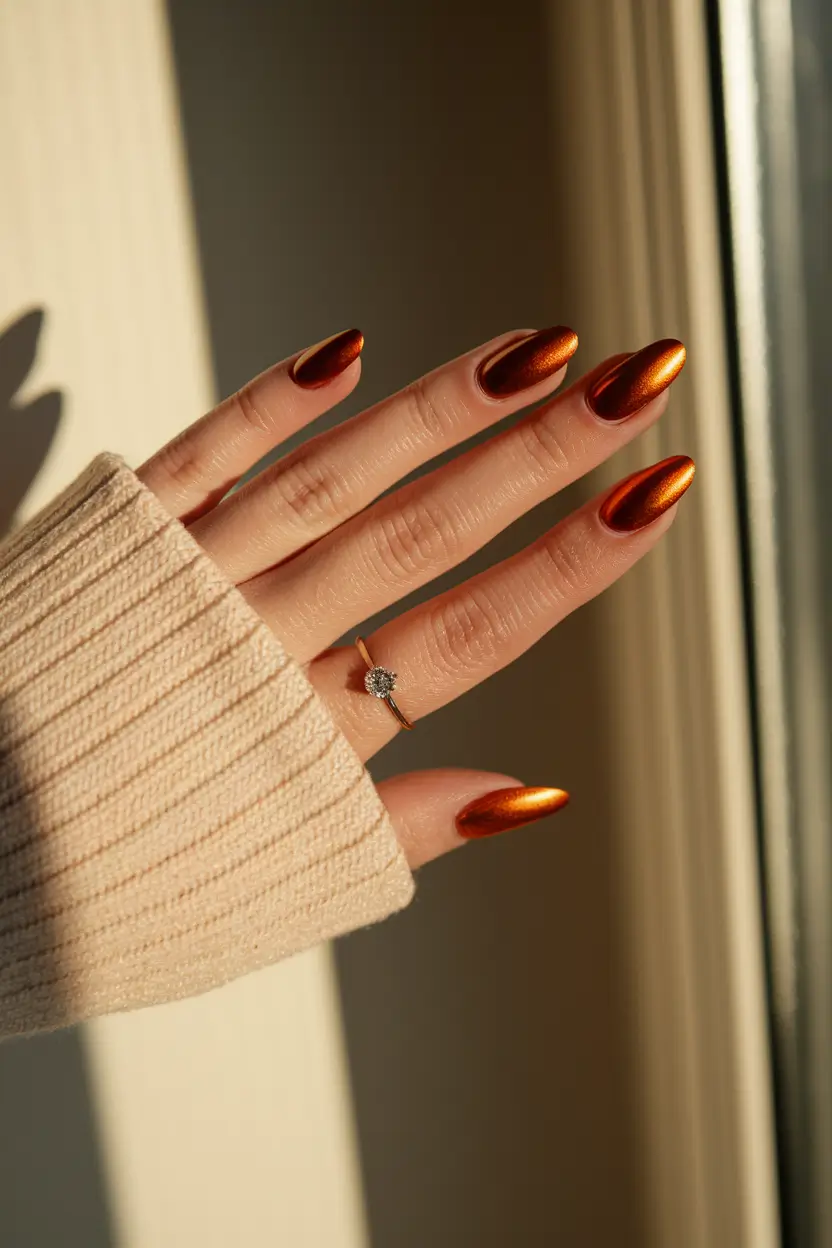 autumn nails colors orange and brown copper 2025