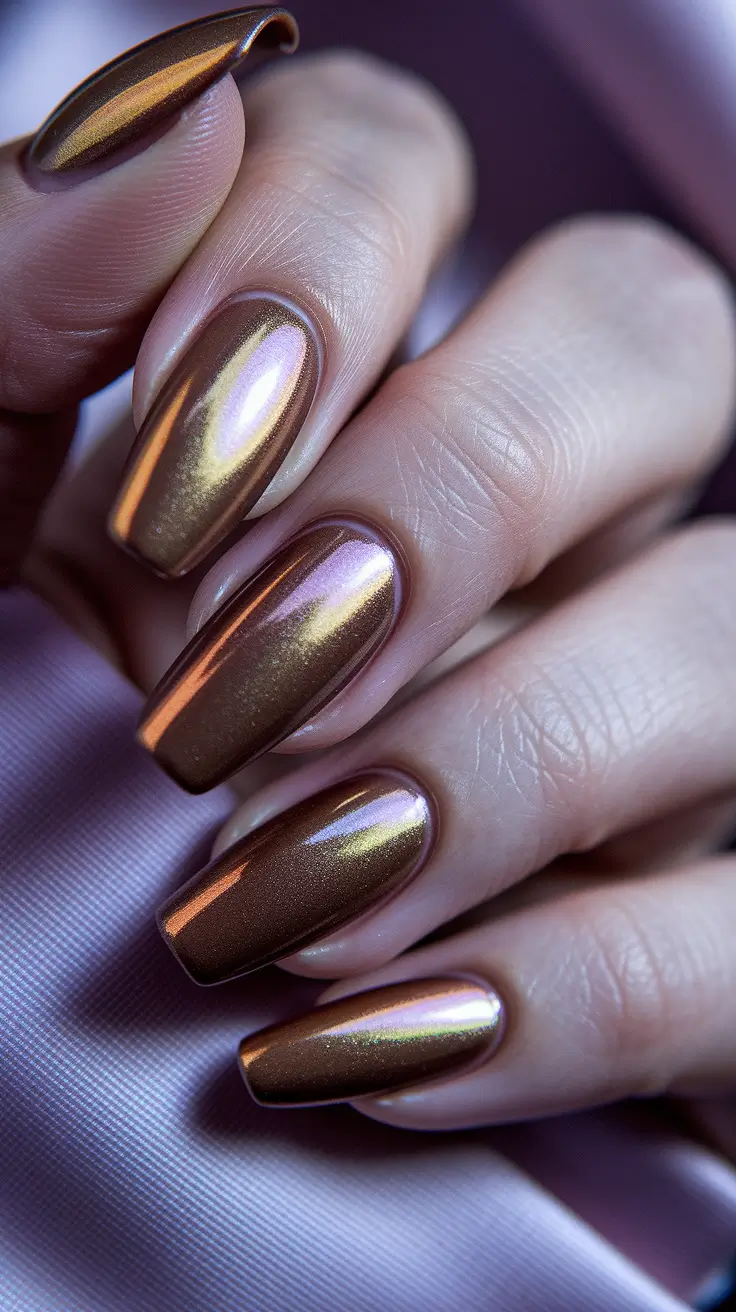 autumn nails colors brown chrome 2025
