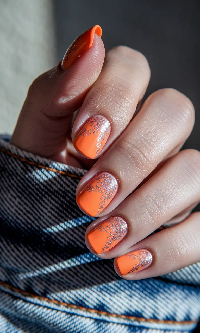autumn nails designs 2025 Sparkling Tangerine Pop