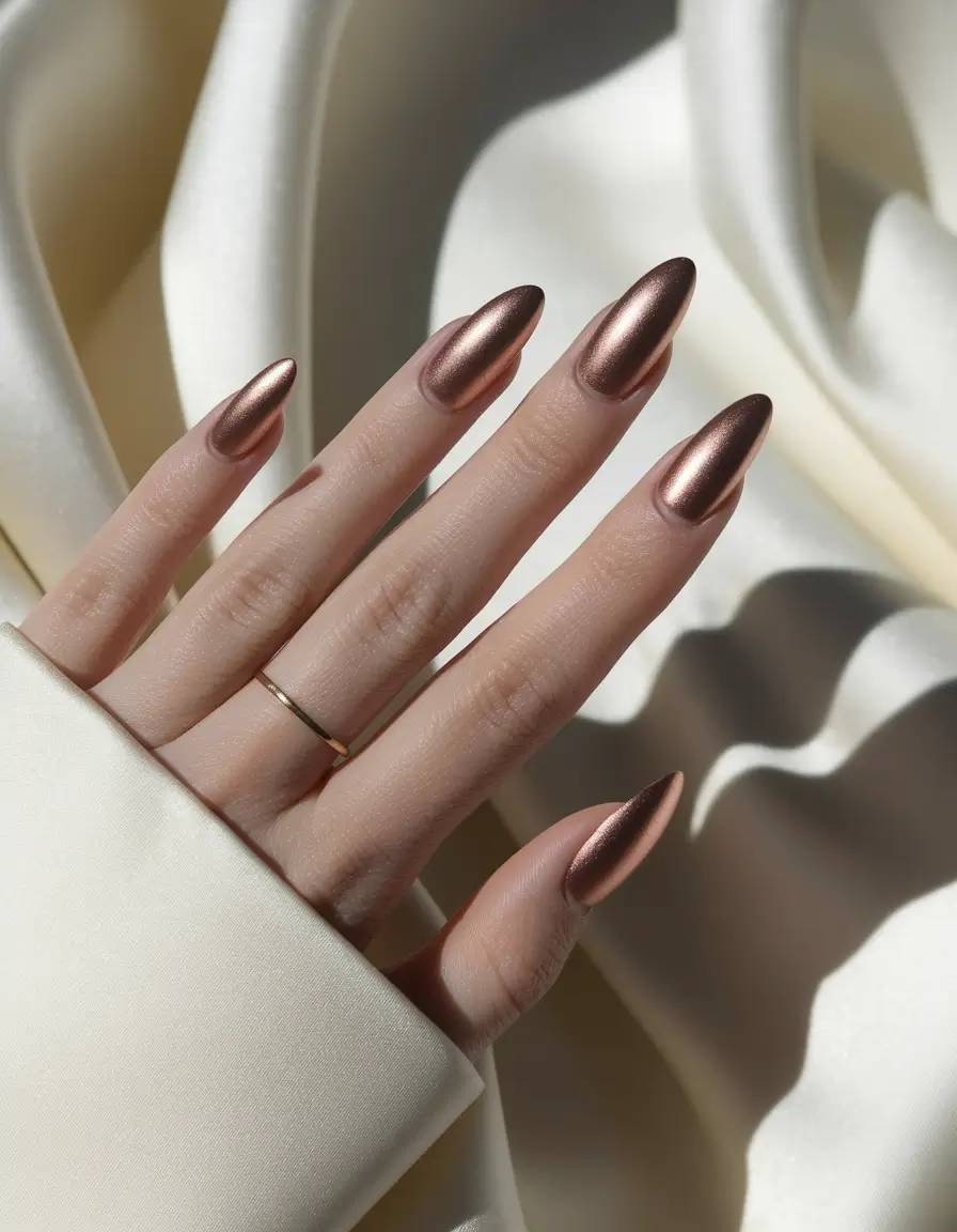 autumn nails designs 2025 Bronzed Metallic Touch