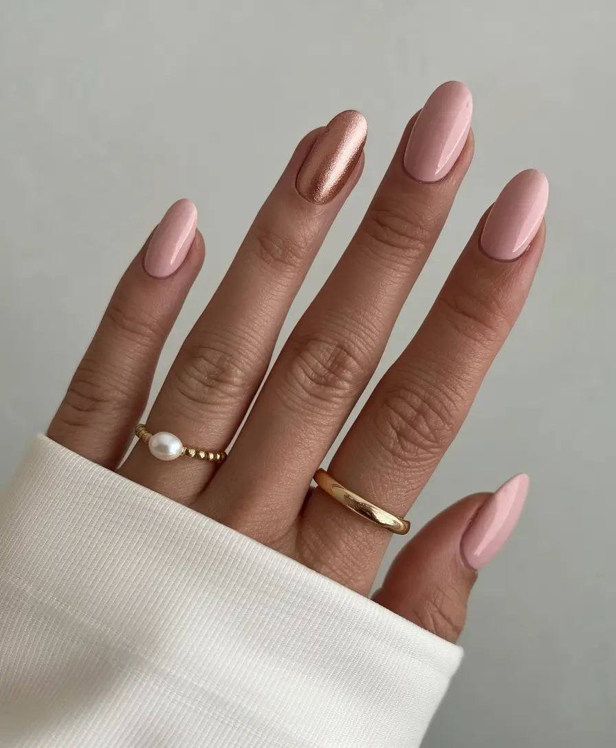 autumn nails designs 2025 Rose Gold Accent Bliss