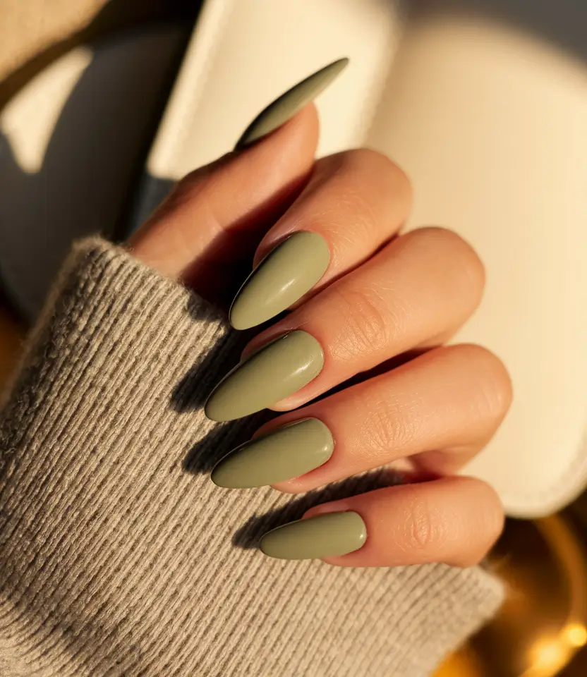 autumn nails designs 2025 Olive Green Elegance