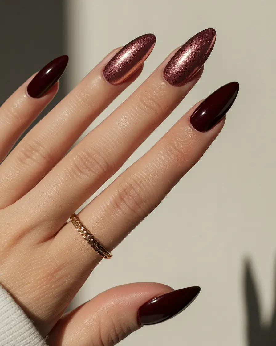 autumn nails designs 2025 Gilded Wine Tones